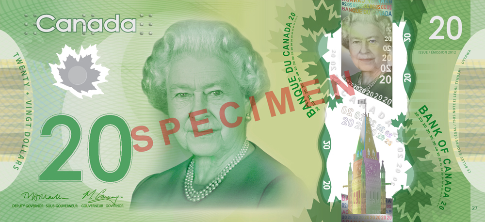 polymer 20 canadian dollar note obverse