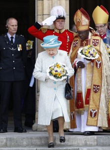 Britain's Queen Elizabeth leaves after the Maundy Service at York Minster in northern England