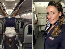 Стюардеса показа трик с краката нагоре на борда на самолет ВИДЕО